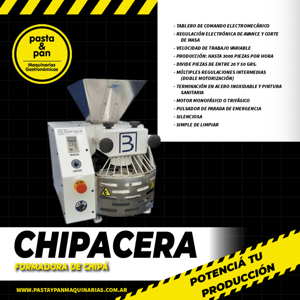 Chipacera formadora de chipá de hasta 3.000 piezas por hora