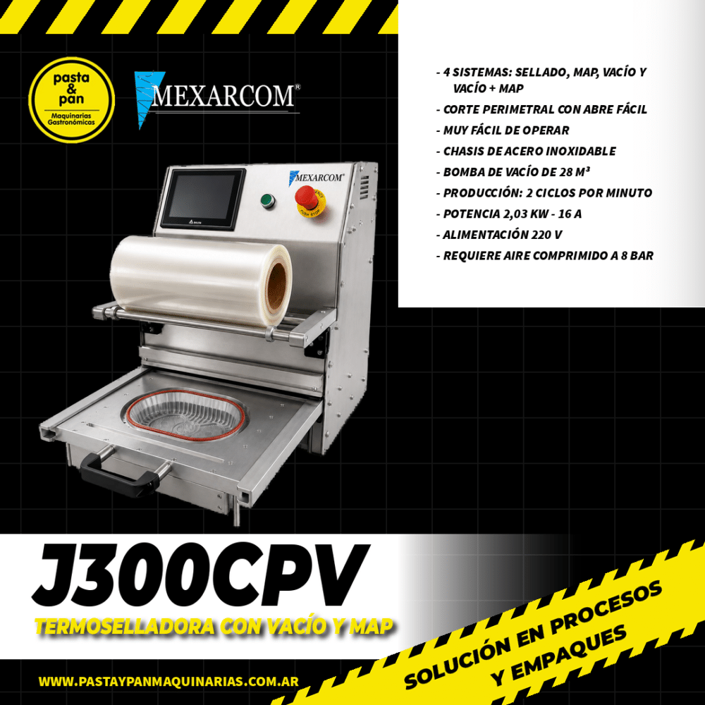 J300CPV Termoselladora J300CPV Mexarcom con vacío y atmósfera modificada